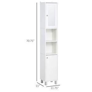 Meuble de salle de bain autoportant en bois blanc avec miroir et étagères réglables de 71 pouces de hauteur pour usage domestique ou hospitalier - Product Image 3