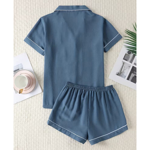 Ensemble de pyjama pour femmes, élégant, imprimé, floral, manches courtes, taille élastique, doux, respirant, pour dormir, se détendre - Product Image 2