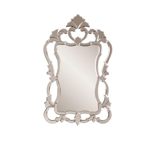 Miroir mural baroque vénitien vintage avec décorations en volutes et forme incurvée |   Miroir décoratif antique champagne pour intérieurs - Product Image 1