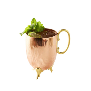 Elegante taza de cobre puro estilo Moscú con asa y patas de latón macizo, acabado pulido, taza con base para cócteles y cerveza, accesorio de bar. - Product Image 1