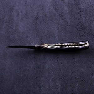 Couteau pliant artisanal en acier Damas, style poisson, lame utilitaire, pour la survie en plein air, le camping, avec étui en cuir - Product Image 2