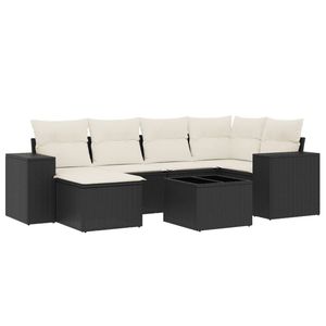 Conjunto de Sofá de Jardín de Ratán Negro con Cojines, Muebles de Exterior de 6 Plazas, Diseño Contemporáneo - Product Image 2