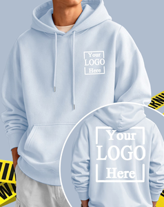 Men's Custom Logo Hoodie Light Blue 100% Cotton French Terry Breathable Regular Fit Casual Autumn Wear Heat Transfer Printed - Product Image 1
