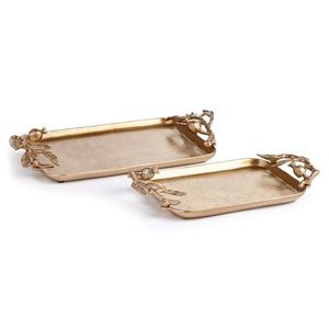 Bandeja Decorativa Rectangular Chapada en Oro con Textura de Cocodrilo y Asas de Estrella, Estilo Glamour de Hollywood para Hogar, Hotel, Restaurante - Product Image 2