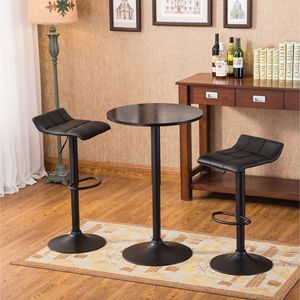 Belham <b>Adjustable</b> Height <b>Bar</b> Table and 2 Swivel <b>Stools</b> Round Top and Black Bonded Leather Black <b>Bar</b> Furniture Sets - Product Image 5