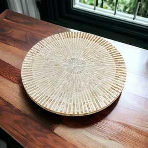 Bandeja giratoria Lazy Susan de mosaico de nácar hecha a mano, organizador giratorio premium para mesa, cocina y decoración del hogar - Product Image 4