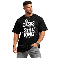 Camiseta Negra Oversize para Hombre, Estilo Casual Holgado, Ecológica, Estilo Urbano Cristiano, Manga Corta, Transpirable, de Secado Rápido, 100%