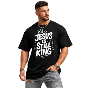 T-shirt noir surdimensionné pour homme, coupe décontractée, style streetwear chrétien éco-responsable, en mélange polyester/coton - Product Image 1