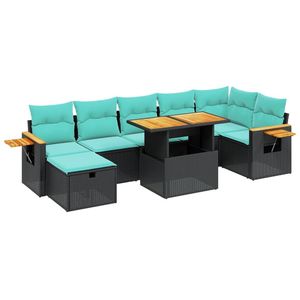 Ensemble de canapés de patio en polyrotin noir 8 pièces avec coussins, mobilier d'extérieur élégant - Product Image 2