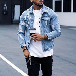 Hot Selling Custom Printed Distressed Hole Design Winter <b>Mens</b> <b>Denim</b> <b>Jackets</b> with Lapel Chest Pockets Waterproof & Breathable - Product Image 3