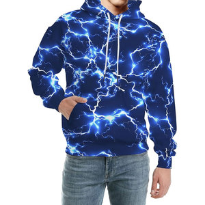 Sudadera con capucha para hombre con estampado de rayo, forro polar, estilo casual urbano, manga larga con cordón - Product Image 2