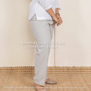 Pantalon décontracté pour femme, coupe droite, en mélange de coton, taille élastique, confortable, pour la détente, le pyjama, le quotidien ou le bureau - Product Image 5