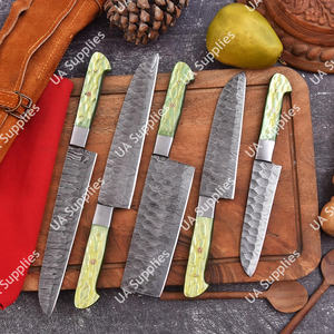 Ensemble de 5 couteaux de chef pour barbecue en acier Damas fait main, manche intégral, qualité industrielle professionnelle, ambidextres, avec étui en cuir - Product Image 3