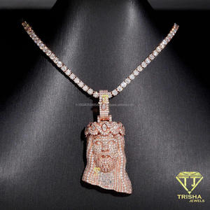 Luxury Moissanite Diamond 925 Sterling Silver Royal <b>King</b> Pendant with Fully Iced <b>Crown</b> Statement Design - Product Image 3