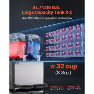 Macchina Professionale per Bevande Ghiacciate con Doppio Serbatoio in Acciaio Inox da 4Lx2, Dispenser per 32 Bicchieri di Margarita e Smoothie - Product Image 2