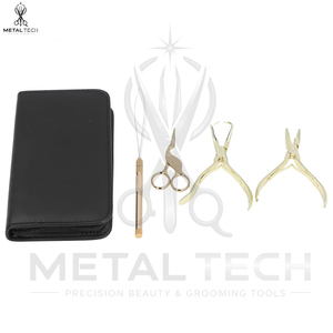 Premium Quality Hair Extension Applicator Kit – Gold Finish Hair Pliers, Loop Threader, Salon Scissors & Portable Storage <b>Bag</b> - Product Image 2