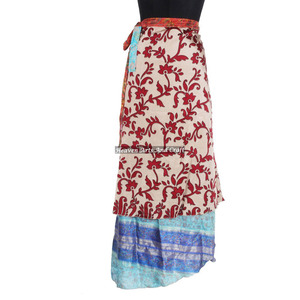 Sarong Sari ethnique indien de créateur, double couche, réversible, jupe portefeuille magique en soie vintage, 38 pouces de long, style licou - Product Image 3