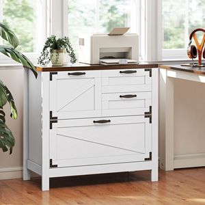 Armadietto Portadocumenti a 4 Cassetti Bianco Stile Fattoria con Serratura, Assemblato per Uso Ufficio - Product Image 2