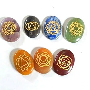 Polished Natural Gemstone <b>Crystal</b> Chakra <b>Crystal</b> <b>Set</b> Engraved Natural Oval <b>Crystal</b> <b>Set</b> - Product Image 1