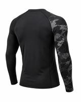 T-shirt de sport pour homme à manches longues, col rond, anti-UV, imprimé numérique noir, séchage rapide, en polyester, pour activités de plein air, faible MOQ