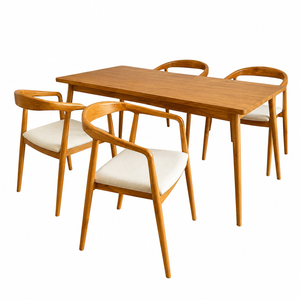 Mid Century Minimalist Durable Handcrafted Solid Teak Commercial Dining <b>Table</b> Set for Villa Apartment 4 Cushioned Modern Dining - Product Image 2