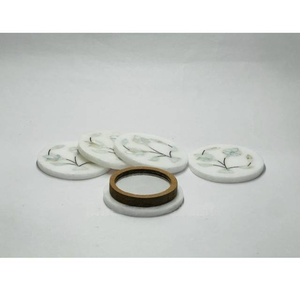 Espejo cosmético redondo portátil personalizado con diseño de flores incrustaciones de mármol blanco maquillaje promocional regalos precio asequible - Product Image 1