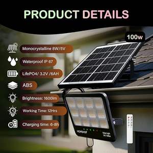 Projecteur solaire LED Homehop 100W, étanche, sans fil, automatique, pour extérieur, maison, jardin, balcon, terrasse (3 couleurs) - Product Image 4