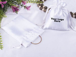 Wholesale Craftjaipur Custom Printed Logo Silk <b>Drawstring</b> Satin Rectangle Jewelry <b>Pouch</b> 3x4 Inches Lightweight Gift Wrapped - Product Image 2