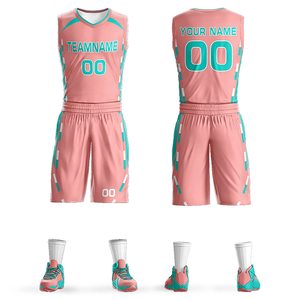 Ensemble d'uniformes de basketball personnalisés sublimés rose et turquoise avec nom et numéro d'équipe, vêtements de sport respirants pour adultes unisexes - Product Image 1