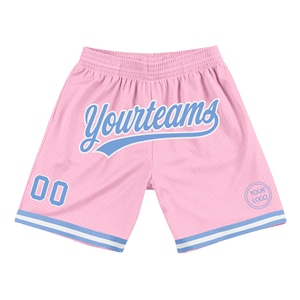 Shorts de basket-ball personnalisés écologiques rose clair bleu clair-blanc authentiques style rétro - Product Image 1