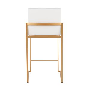 Fuji Contemporary High Back Counter <b>Stool</b> Set of 2 Gold Steel & White Faux Leather Stylish <b>Stools</b> & <b>Ottomans</b> - Product Image 5