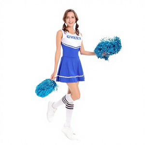 Ensemble d'uniformes de cheerleading pour adultes, style jupe rouge et bleue avec pompons pour femmes - Product Image 4