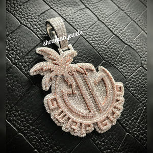 Hip Hop Style Custom Rose Gold Plated 925 <b>Silver</b> Double Layer Iced <b>Initial</b> Letter Moissanite Diamond Big Pendant <b>Necklace</b>-Party - Product Image 6