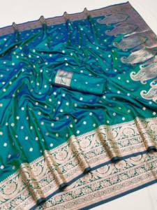 Sari Tradicional Indio de Seda Banarasi con Trabajo de Tejido Zari para Bodas y Eventos Festivos, Atuendo para Mujer - Product Image 5