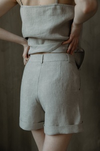 กางเกงขาสั้นเบอร์มิวด้าเอวสูงสำหรับผู้หญิง ปี 2026 ไซส์ XS เอวยางยืด ผ้าลินิน สไตล์ลำลองแต่ดูดี มีจีบ - Product Image 2