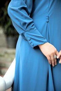 Dubai Plain Abaya Women Blue Color Stylish Turkish <b>Kaftan</b> Floor Length Zip Open Gown Girls Polyester Breathable Ladies Abayas - Product Image 3