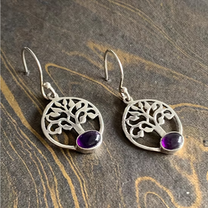 Natural Amethyst Gemstone Tree of Life Pattern Drop <b>Earrings</b> <b>Solid</b> 925 Sterling <b>Silver</b> Boho Style Handcrafted Jewelry - Product Image 4