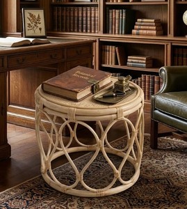 Natural Handwoven Rattan Accent <b>Table</b> with <b>Round</b> Woven Top, Bohemian Coastal End <b>Table</b> for Living Room, Bedroom, Patio & <b>Garden</b> - Product Image 4
