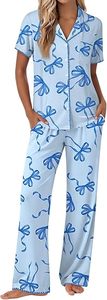 Pyjama pour femmes, ensemble boutonné, pyjama doux à manches courtes, ensemble de 2 pièces, vêtements de détente confortables - Product Image 1