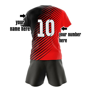 Ensemble d'uniformes de football personnalisés rouge et noir, maillot de football à manches courtes, short assorti, tenue de sport rayée, vêtements de sport pour équipe - Product Image 2