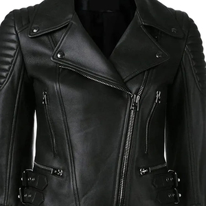 Women's Genuine Leather Jacket Stand Collar Biker Coat Windproof <b>Zipper</b> Outerwear for Autumn Winter - Product Image 6