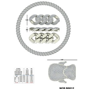 Collares de Cadena Cubana con Cierre de Figura Pesada, Chapados en Oro Sólido de 14K y Rodio Blanco, con Diamantes Redondos Cultivados en Laboratorio, Estilo Hip Hop de Alta Gama - Product Image 1