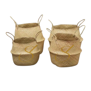 Grand panier de rangement en jonc de mer tressé à la main avec couvercle, style vietnamien naturel, grande taille - Product Image 1