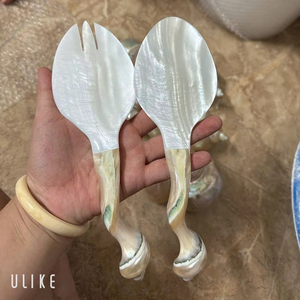 HANDCRAFTED MOTHER OF PEARL SALAD SERVING SPOONS 23CM NATURAL IRIDESCENT <b>SHELL</b> SPOON SET EXQUISITE <b>SHELL</b> HANDLE ARTISAN CRAFTS - Product Image 1