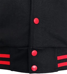 Black Red Hooded Varsity <b>Jacket</b> Fleece Snap Button College Style Men's Casual Outerwear Autumn Wear - Product Image 2
