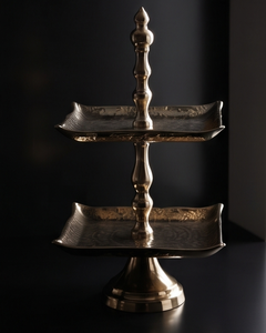 Soporte de Pastel de 2 Niveles de Metal Dorado Moderno, Bandeja Cuadrada de Lujo para Exhibición de Postres, Soporte para Cupcakes con Asa de Espiral, Decoración para Fiestas - Product Image 4