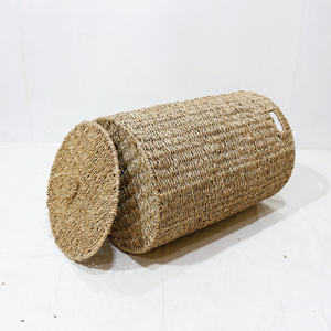 Cesto de ropa cilíndrico de mimbre marino con tapa, ecológico y de gran venta. - Product Image 3