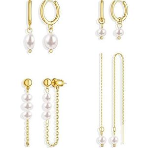 Pendientes de Aro con Perlas Chapados en Oro de 14K para Mujer, de Moda, Sin Deslustre, con Cadenas Apilables, Joyería de Boda por Gi - Product Image 1