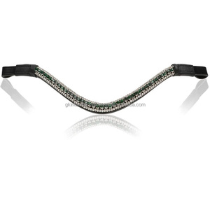 Banda de cejas de cristal Esmeralda personalizada banda de cejas de caballo de cuero italiano negro flexible para brida en tamaños de mazorca completos - Product Image 1