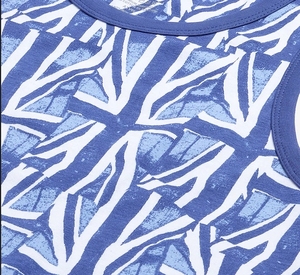 Camiseta sin mangas con estampado geométrico para hombre, cuello redondo, informal, transpirable, de poliéster tejido, con patrón azul y blanco - Product Image 6